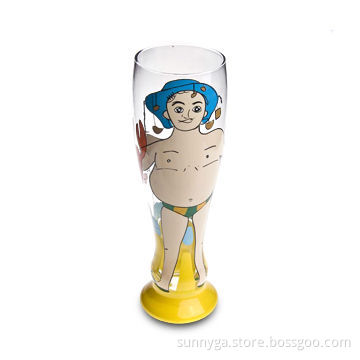 Glass Pilsner with Hand Painting, 650mL Capacity and 24cm Height, Customized Designs are Welcome